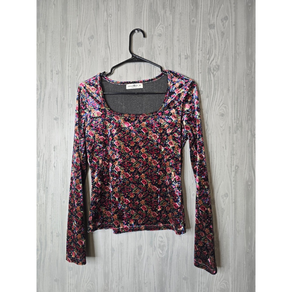 Natural Life Danielle Velvet Floral Top M Square Neck Whimsigoth Boho Fairycore